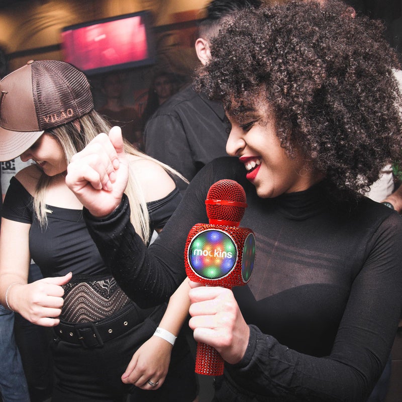 Mockins Red Bling Karaoke Microphone for Kids - Wireless Microphone Karaoke w/Speaker, Voice Changer & Colorful LED Lights, Portable Kids Micro Phone - Image 2